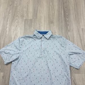 U Suck At Golf Polo Shirt Men's Large Blue Red All Over Print Golfing Stretch